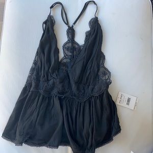 Free People Odessa Lace Tank (Washed Black, Size Small)